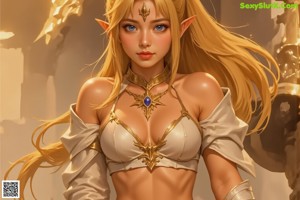 A nude woman in armor holding a sword in the snow.
