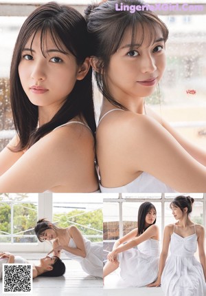 A couple of young women standing next to each other on a magazine cover.