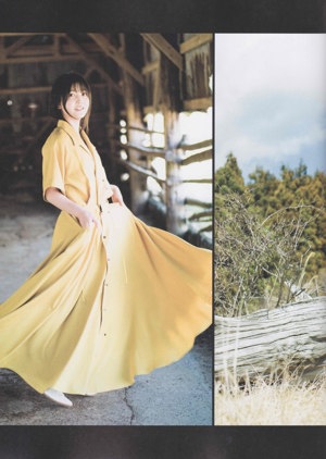 A collage of photos of a woman in a field of tall grass.