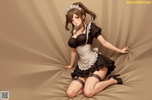 A woman dressed in a maid outfit is posing for a picture.