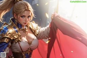 A woman in armor holding a sword in the desert.
