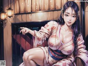 A woman in a kimono holding an umbrella and a lantern.